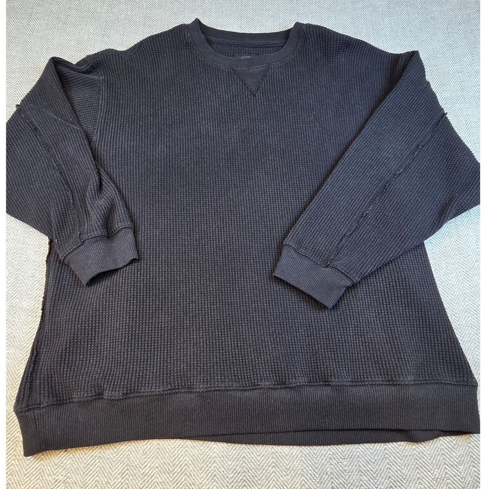 Aerie Oversized Waffle Knit Thermal Sweatshirt Washed Black XXL Pullover